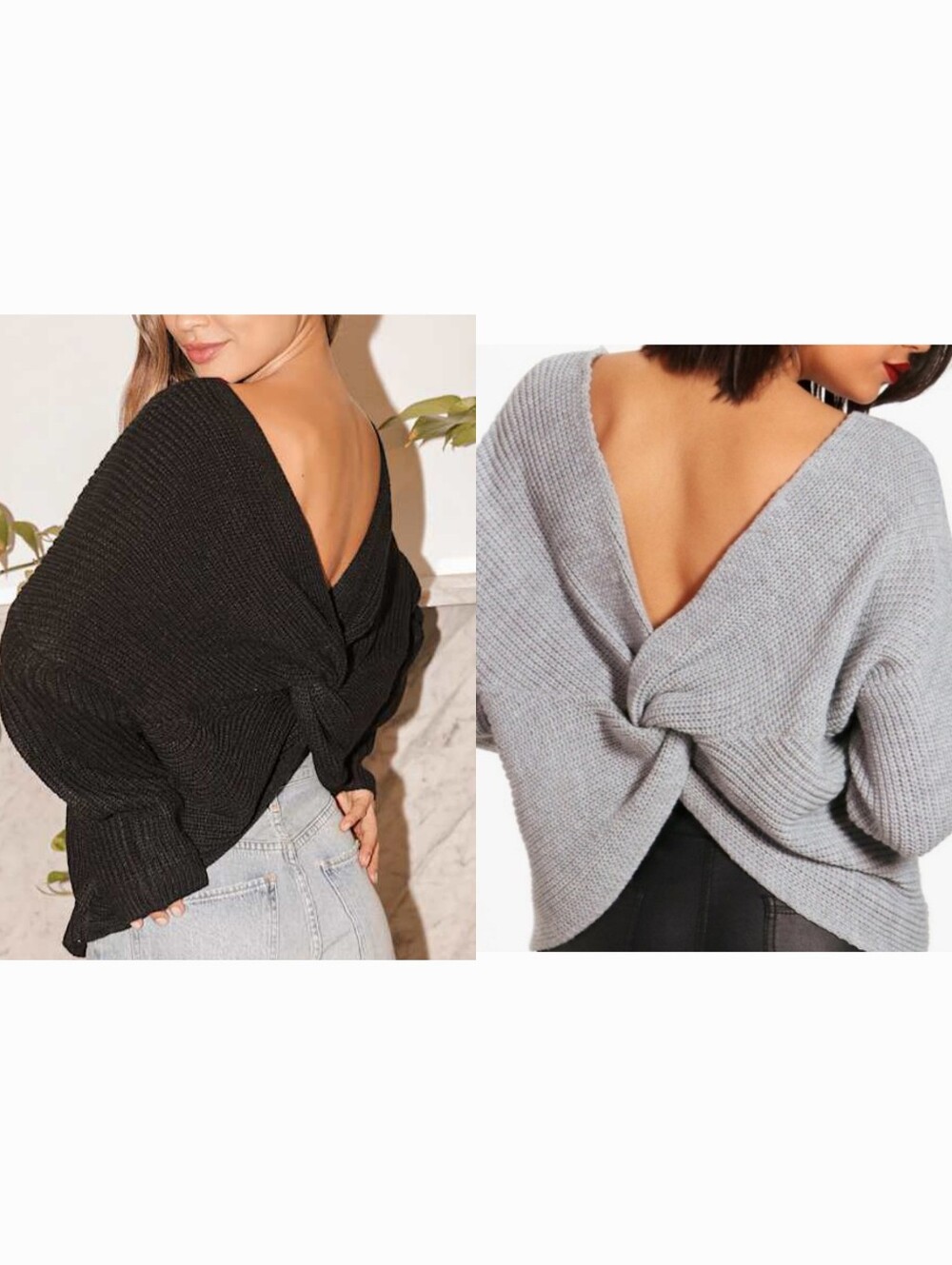 Bundle Of 2 Twist-Back Knit Tops - Gray & Black